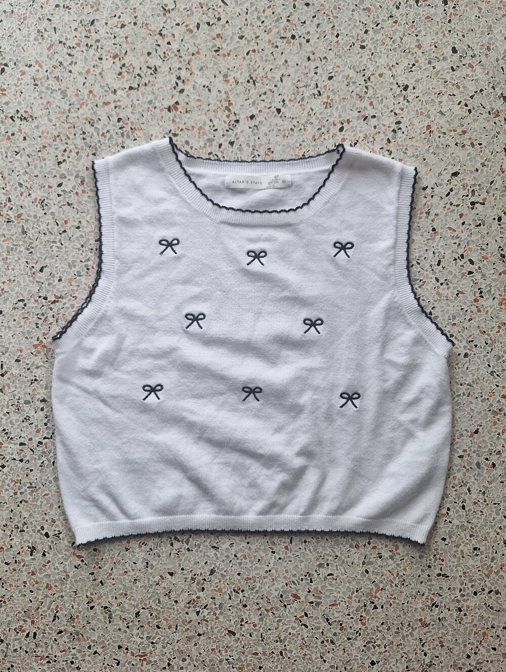Altar'd State Bow Embroidered Sleeveless Knit Swester Top